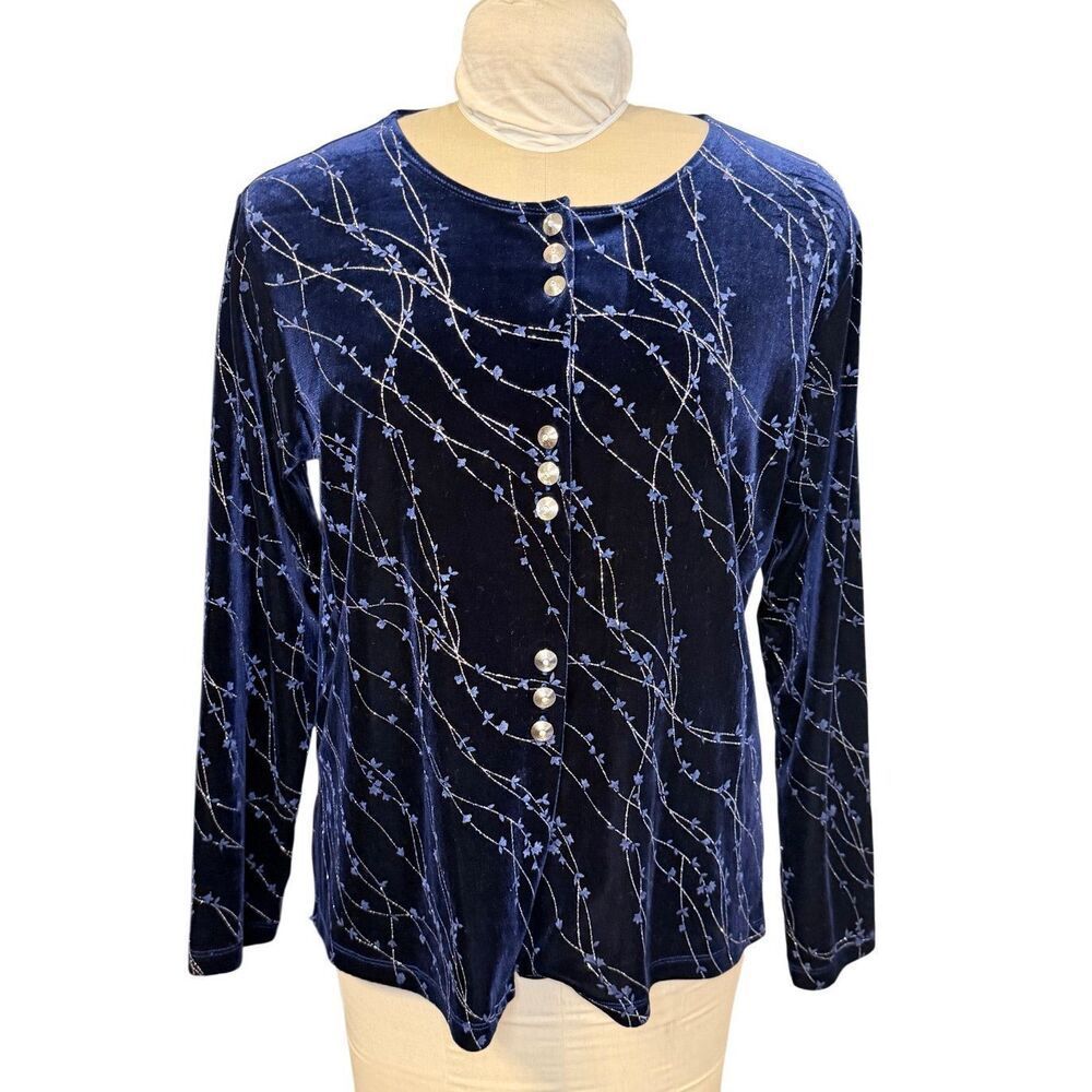 Impressions Vintage Blue Velvet Cardigan Glitter Large